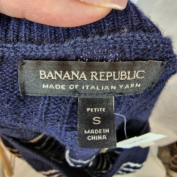NWT Banana Republic Wool Cashmere Banana Sweater Peplum Hem Navy White Size SP - Picture 3 of 16